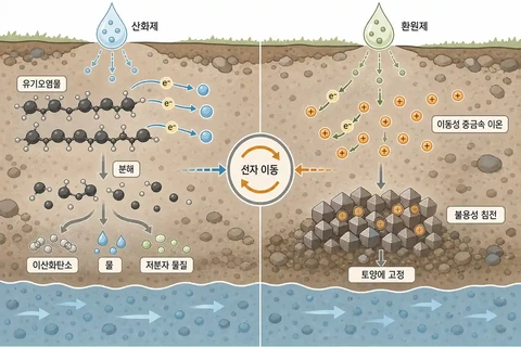 토양오염 복원기술 산화환원 반응 전자 이동 및 오염물질 분해