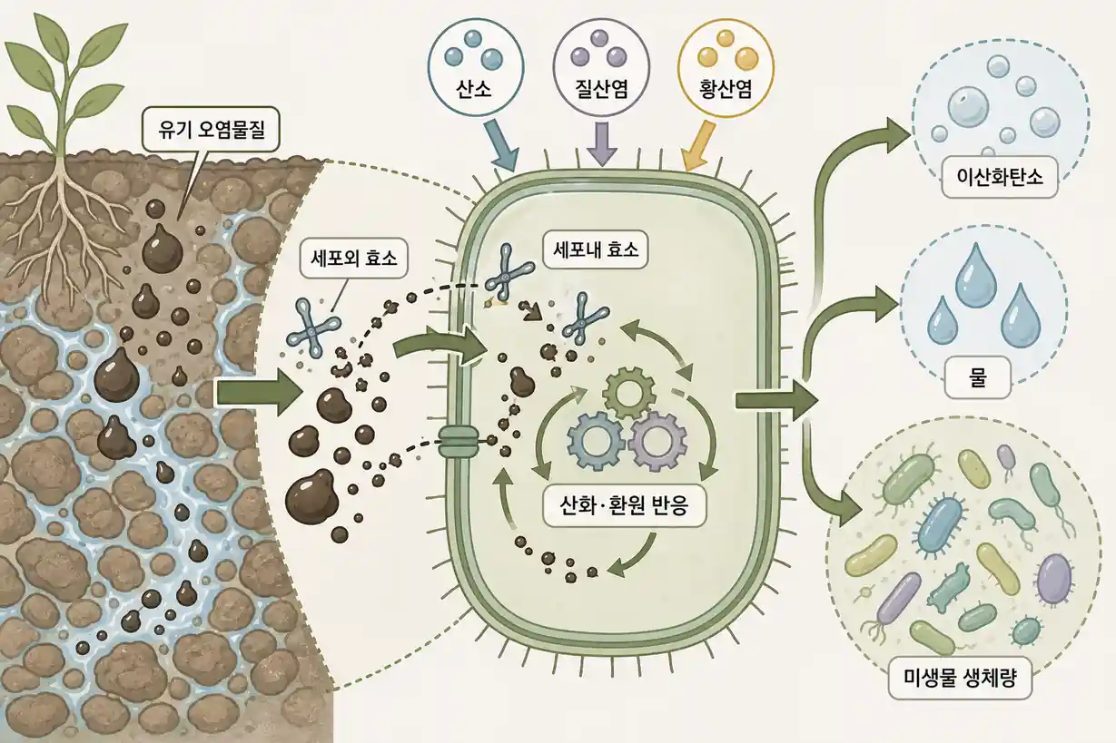 토양 오염물질 미생물 분해 효소 반응 및 산화 환원 대사