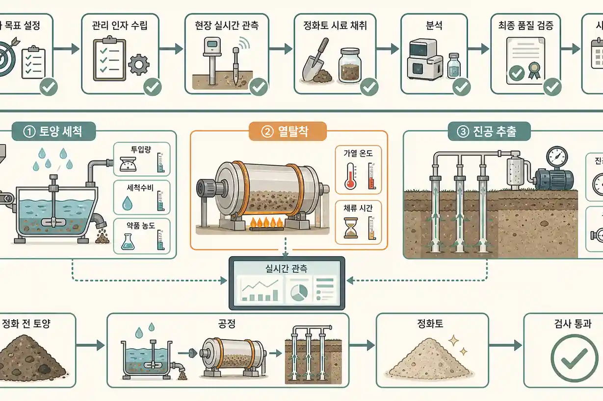 토양오염 물리적 정화 품질관리 QA QC 체계 및 평가 절차도