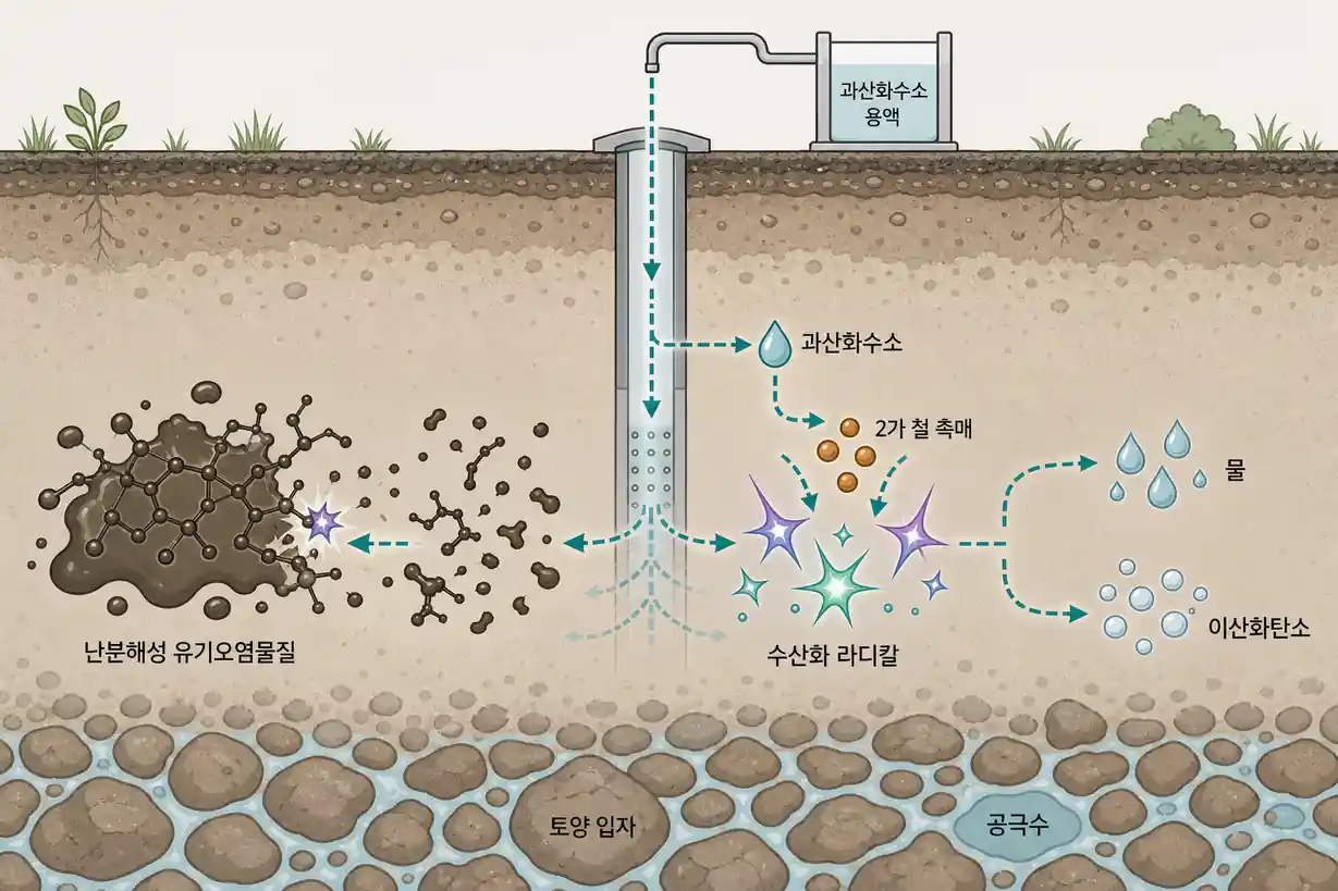 토양오염 복원 과산화수소와 철 촉매 반응