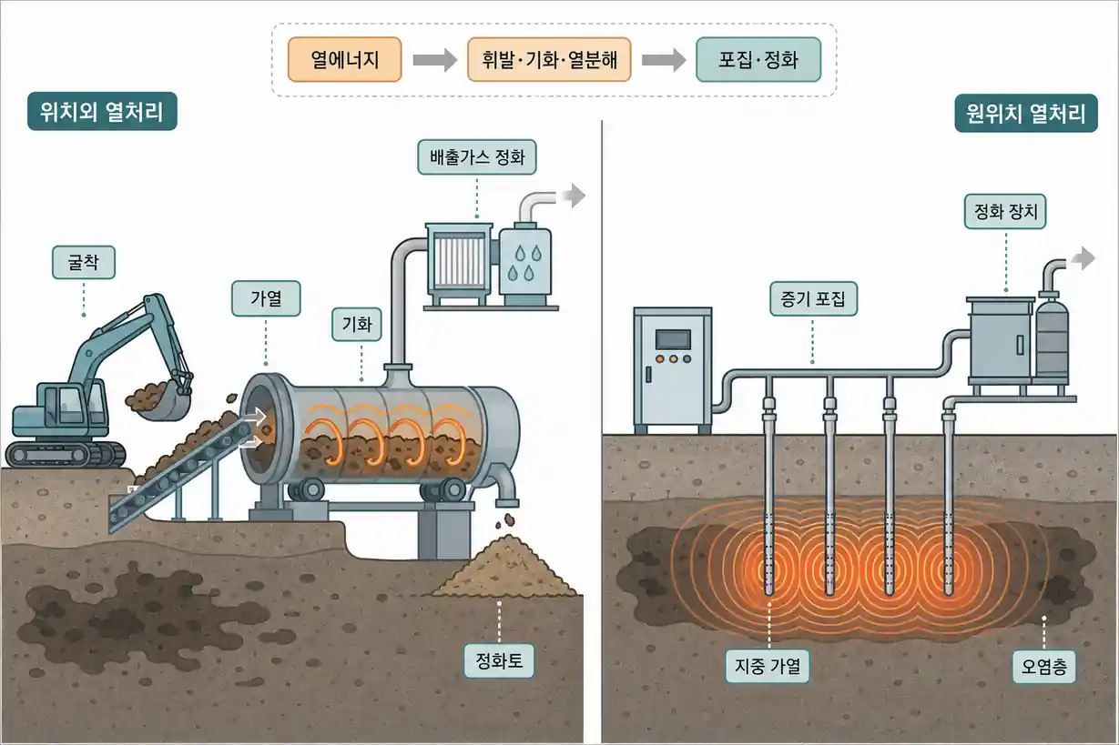 토양오염 복원 물리적 정화 열처리 공법 원리