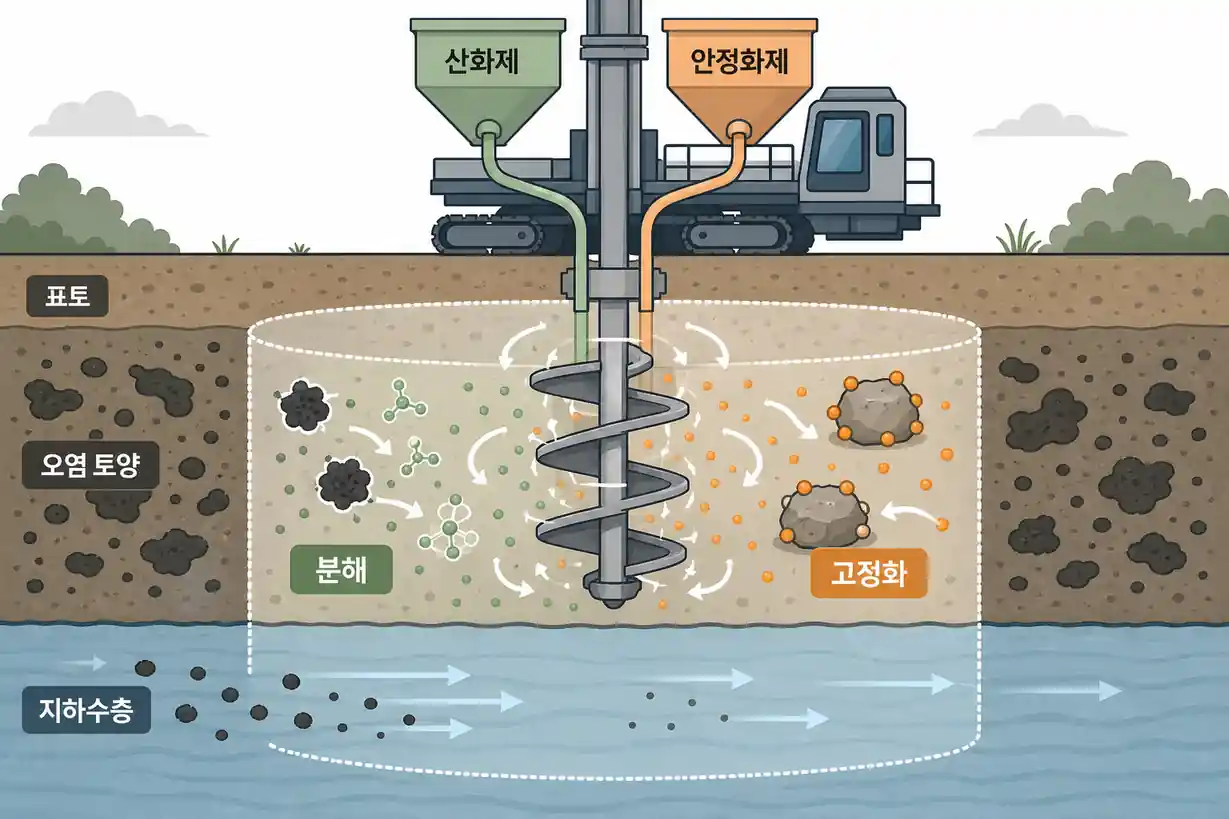 토양오염 현장 혼합 공법의 정화 원리