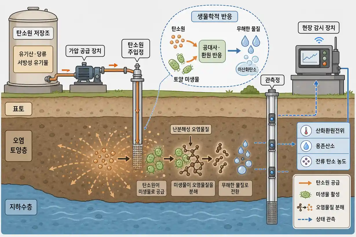 생물학적 토양 정화 탄소원 공급