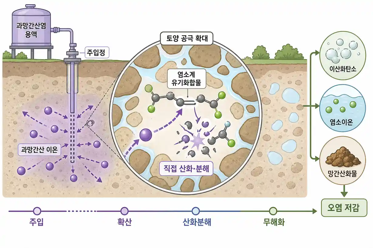 토양 지하수 과망간산염 화학적 산화 반응 및 염소계 유기물 분해