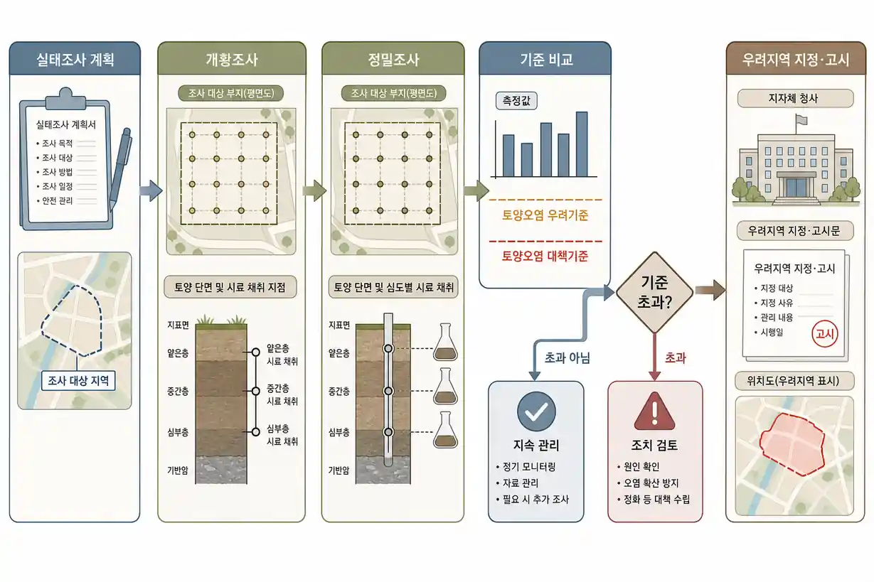 토양오염 우려지역 지정 절차 및 실태조사 행정 프레임워크