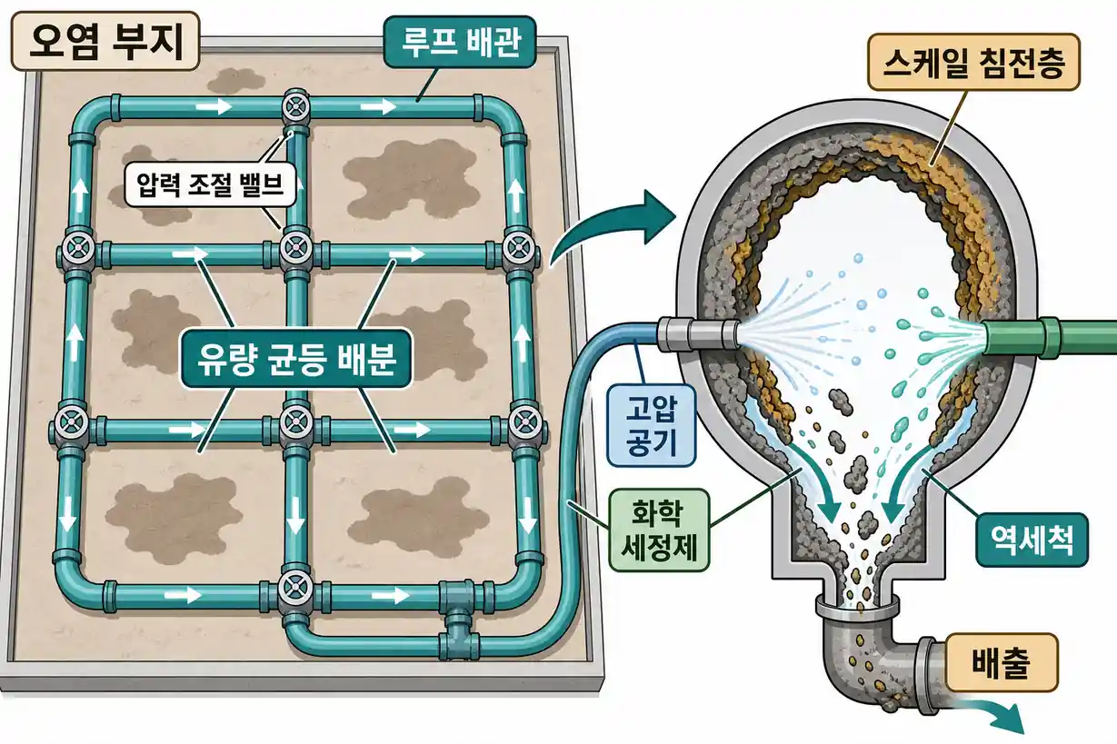 토양세척 배관 내부 막힘 방지 역세척 시스템