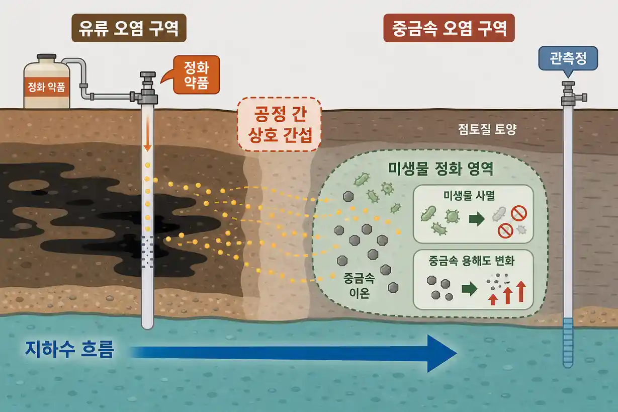 토양오염 복원 다중 오염구역 간섭
