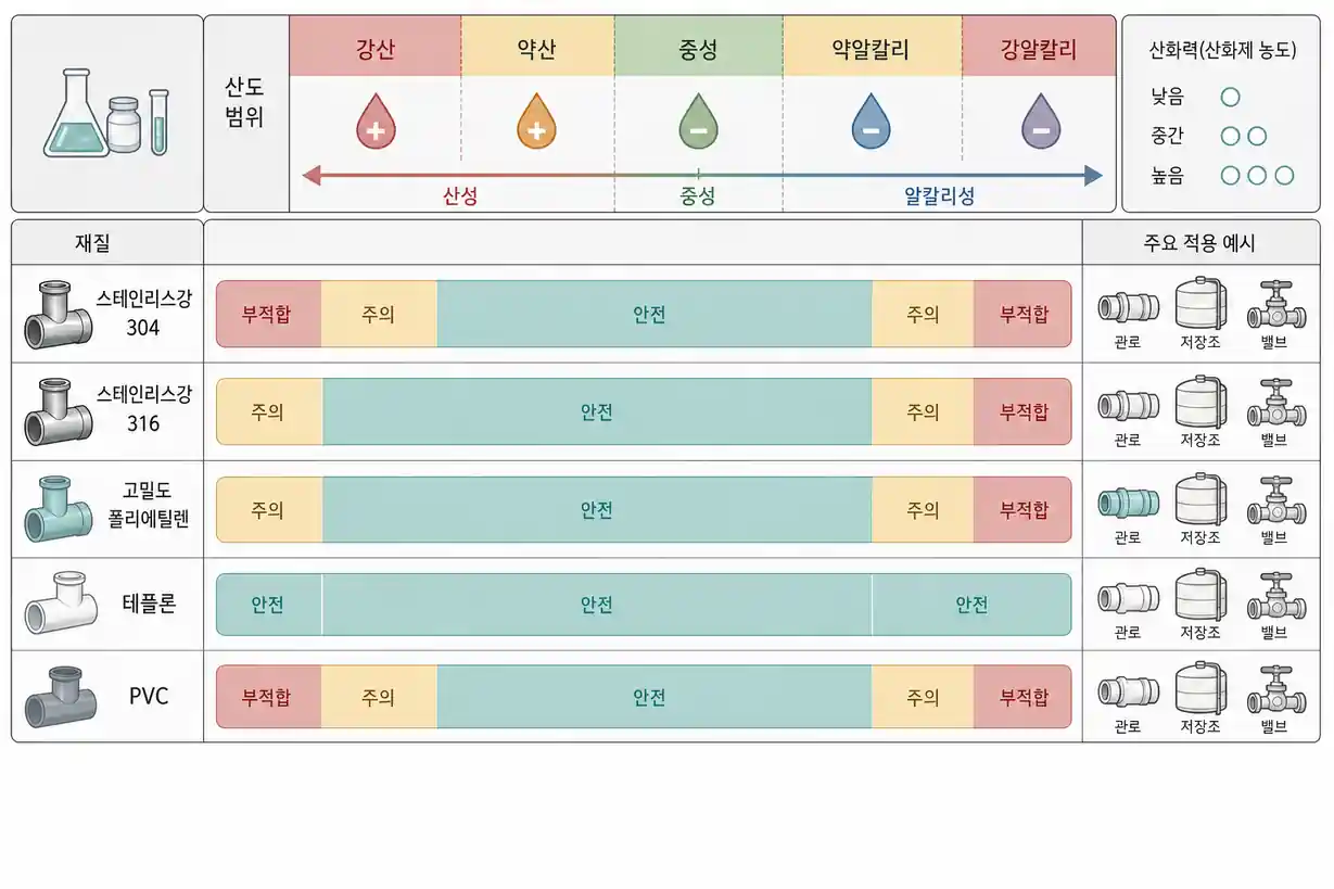 토양오염 정화 약품 장비 재질별 화학적 내식성 비교