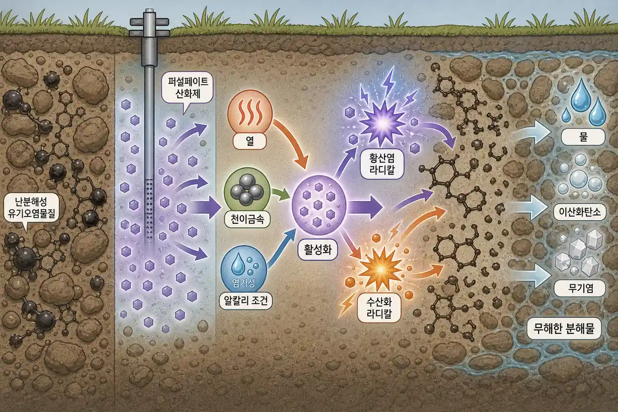 토양오염 화학적 복원 퍼설페이트 산화제 활성화 및 라디칼 생성 분해