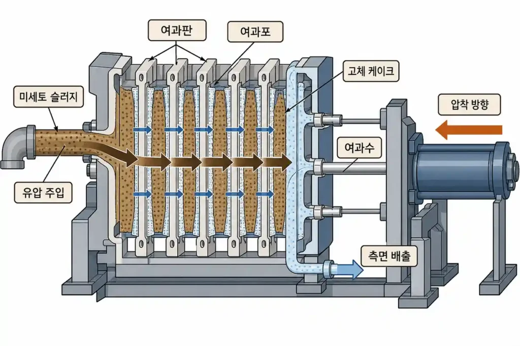 토양오염 복원 필터프레스 여과포식 탈수기 기계적 압착 및 용수 분리