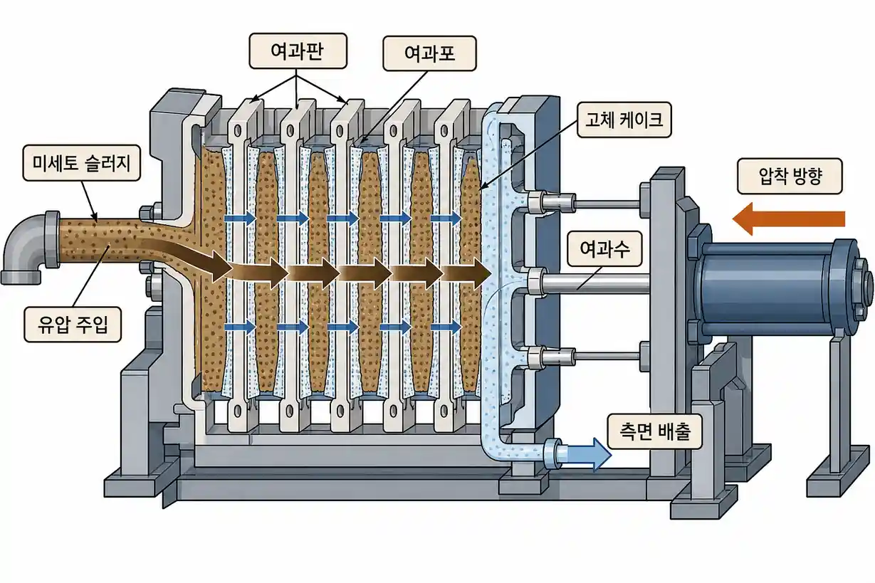 토양오염 복원 필터프레스 여과포식 탈수기 기계적 압착 및 용수 분리