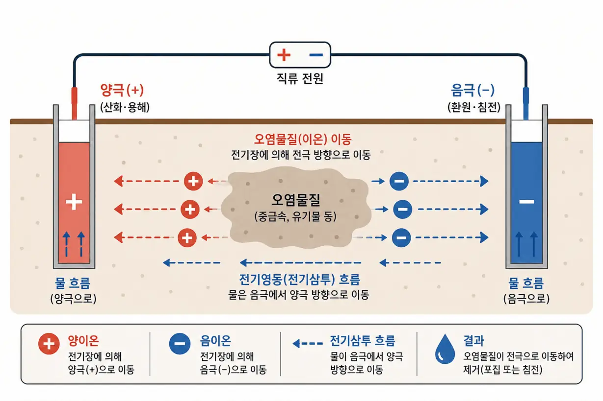 토양오염 복원기술 동전기 공법 원리