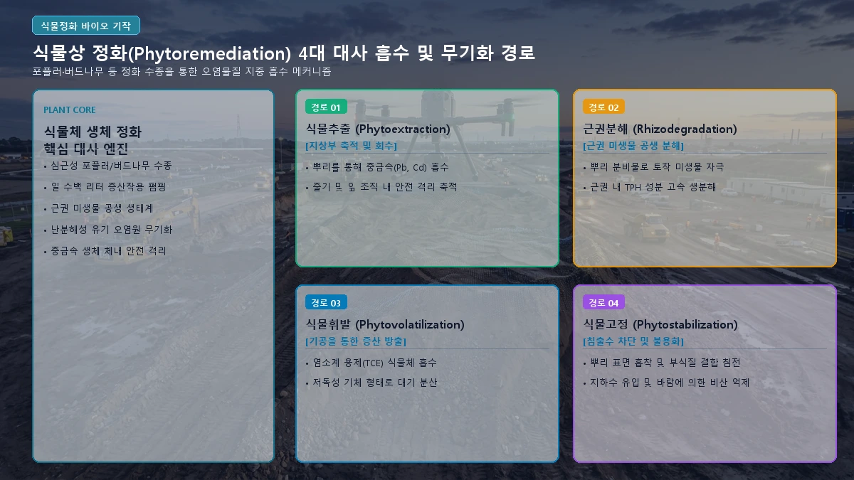 식물상 정화 4대 대사 흡수 및 무기화 경로 구성도